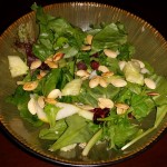 salad - mixed greens, cranberries, pumpkin seeds, cucumbers, pears, parmesan cheese, balsamic vin